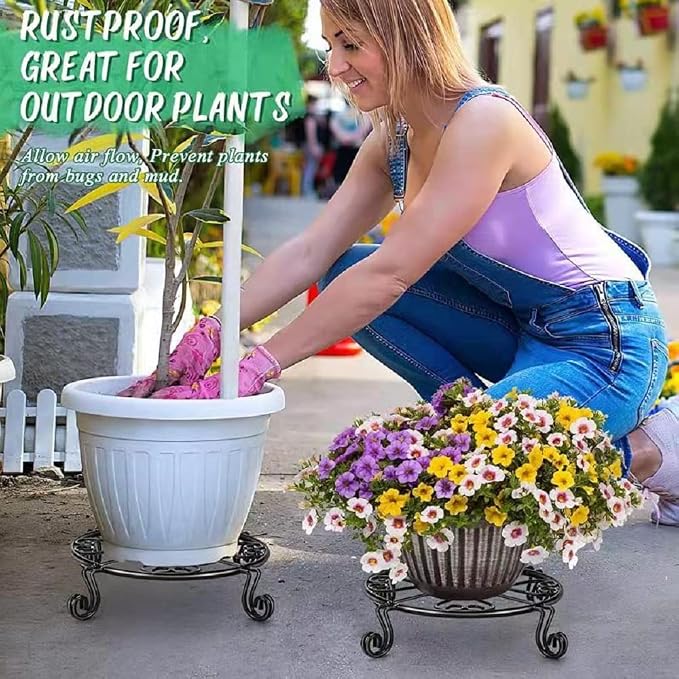 Kylinbigda Metal Plant Stand Indoor/Outdoor, Low Corner Plant Stand, Decoration Small Plant Holders for Home, Anti-Rust Iron Heavy Duty Plant Holders, Flower Pot Rack Display Shelf, Black (3 Pack)
