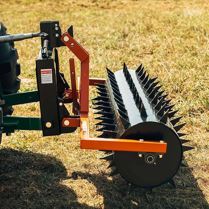 Titan Attachments 3 Point 6 ft Drum Spike Aerator, Fits Cat 1 & 2 Tractors, Tow-Behind Soil Penetrator, Adjustable Weight for Compact Soil, Pull Behind Lawn Tool for Drainage & Fertilization