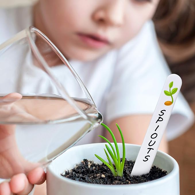 Whaline 200Pcs Thick Plastic Plant Labels with Hole White Waterproof Garden Stake Tag Marker Signs for Greenhouse Garden Seedlings Flowers Spotted Plants with 2 Marker Pen and Twine (12.5 CM)