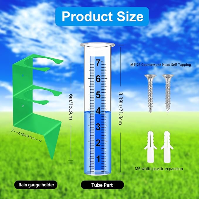 Rain Gauge Outdoor,7" Capacity Rain Gauge Outdoors Best Rated with Stainless Steel Mounting Rack Holder,Freeze Proof Plastic Large Rain Gauge for Yard Garden Fence Lawn Patio Farm (Green)
