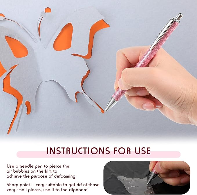 Epakh 2 Pieces Weeding Pen Vinyl Pen Pin Weeding Tool Fine Point Glitter Metal Vinyl Air Release or Car Puncturing Installation Retractable Craft Tool for DIY(Green, Pink)