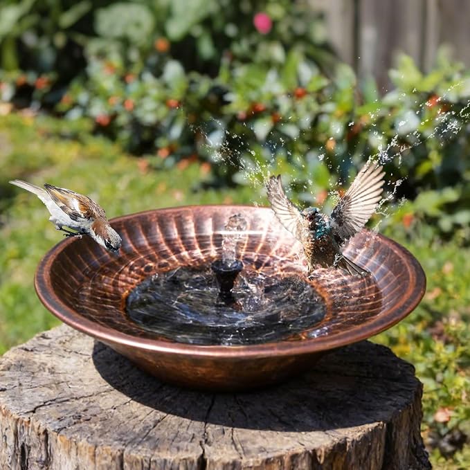 12.3" Solar Fountain Bird Bath for Outside, Metal Solar Bird Bath Fountains, Bird Bath Bubbler for Garden Patio Decor (Copper)