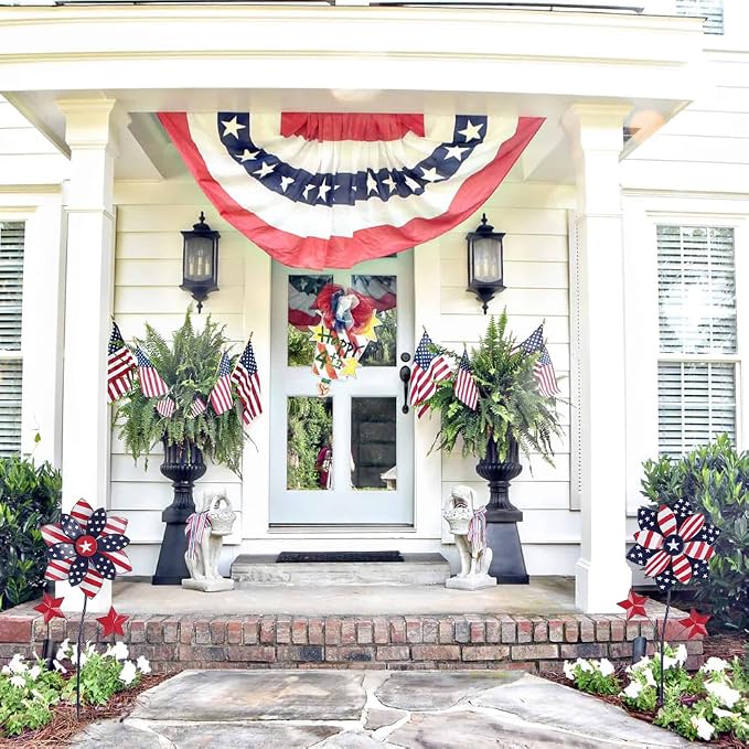 YEAHOME 4th of July Decorations Outdoor, 22.4" Set of 2 Red White Blue Metal Flowers Decorative Garden Stakes for Memorial Day Decorations, Yard Signs Patriotic Decorations for Garden Lawn Porch