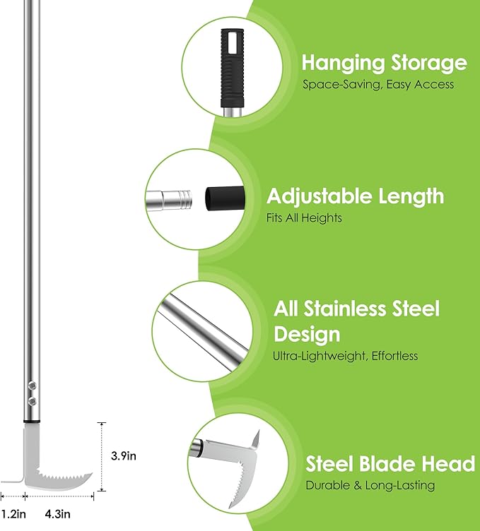 Crack Weeder Tool, 20-65" Adjustable Stainless Steel Long Handle Crevice Weeding Tool Heavy Duty L-Shaped Manual Garden Weed Puller & Remover for Sidewalk, Garden, Patio, Lawn