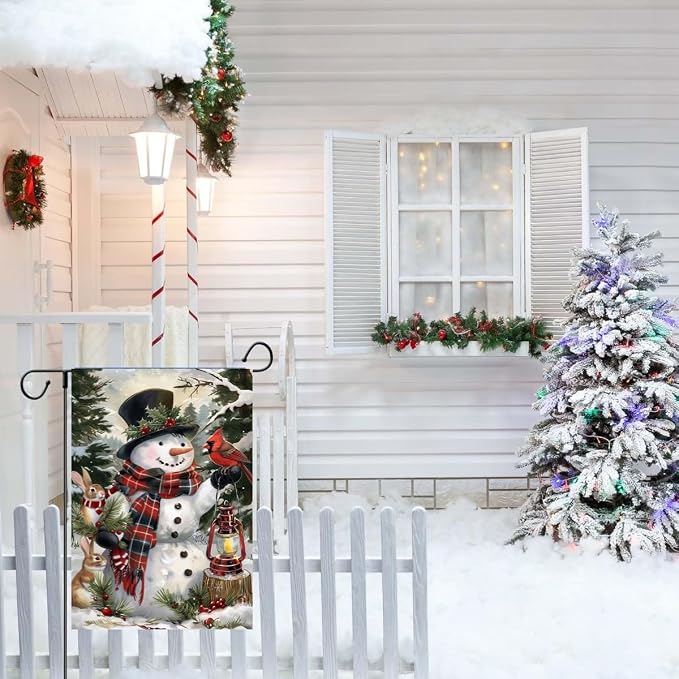 Winter Garden Flag 12x18 Double Sided, Burlap Holiday Farmhouse Snowman Garden Flags Winter Xmas Outdoor Decorations, Small Decorative Christmas Yard Flags for Outside Lawn Porch Decor