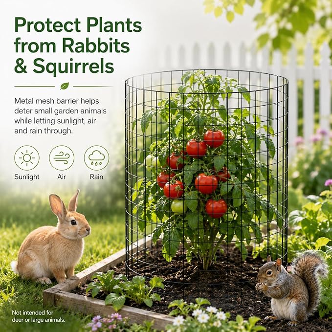 30Pcs Plant Protector from Animals, 10 Pack Metal Wire Plant Cages for Garden, 13" H x 16" D Plant Protection Cage with Ground Stakes for Tomatoes, Vegetables, Flowers Rabbit & Squirrel Barrier