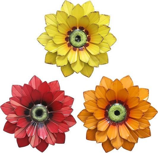 hogardeck Metal Flower Wall Decor - 3 Pcs Outdoor Wall Art Backyard Decorations Spring Decor Hanging for Kitchen, Living Room, Bathroom
