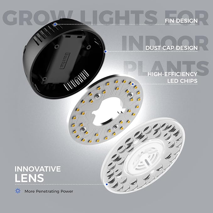 Barrina Orbgrow OG09 Puck LED Grow Light, 5000K 36W(4 x 9W, 540 Watt Equiv), Plant Lights for Indoor Plants Full Spectrum, Magnetic & Linkable, Small Grow lamp, Perfect for Plant Shelf, 4 Packs, Black