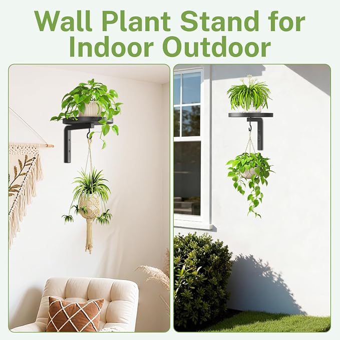 iDavosic.ly Wall Plant Holder for Indoor Outdoor, Metal Hanger with Hook, Floating Flower Display Stand for Window, Space Saving & Easy to Assemble (Pots/Chains/Plants Not Included), Black