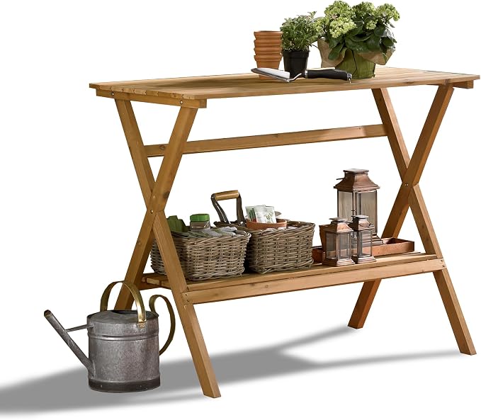 Northbeam Outdoor Potting Bench for Gardening – Cunningham Cedar Outdoor Potting Bench with Storage Shelf – Durable Garden Table for Outdoor Plants – All Weatherproof Potting Table, Easy Assembly
