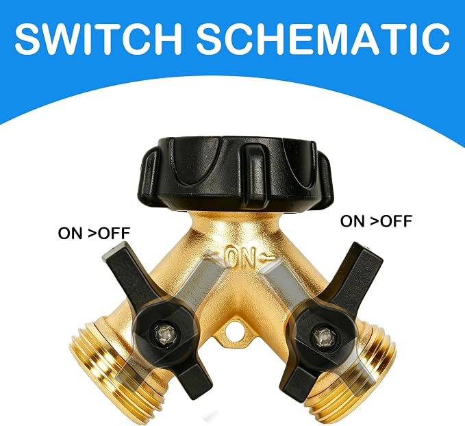 LIULO TOOL 2 Pack Brass Garden Hose Splitter 2 Way, Hose Y Splitter 3/4 Inch Heavy Duty Brass Hose Connector Tap Splitter, Hose Spigot Adapter 2 Valves with Rubber Washers