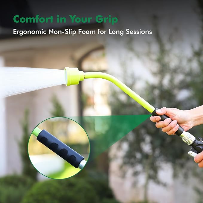 RESTMO Heavy Duty Full Metal 24 Inches Watering Wand, Gentle Soft Full Shower Sprayer Wand with Lockable Front Trigger, Hose Wand for Hanging Baskets, Shrubs, Plants, Flowers, Garden and Lawn, Green