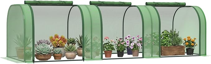 Outsunny 10' x 3' x 2.5' Mini Greenhouse, Portable Tunnel Green House with Roll-Up Zippered Doors, UV Waterproof Cover, Steel Frame, Green