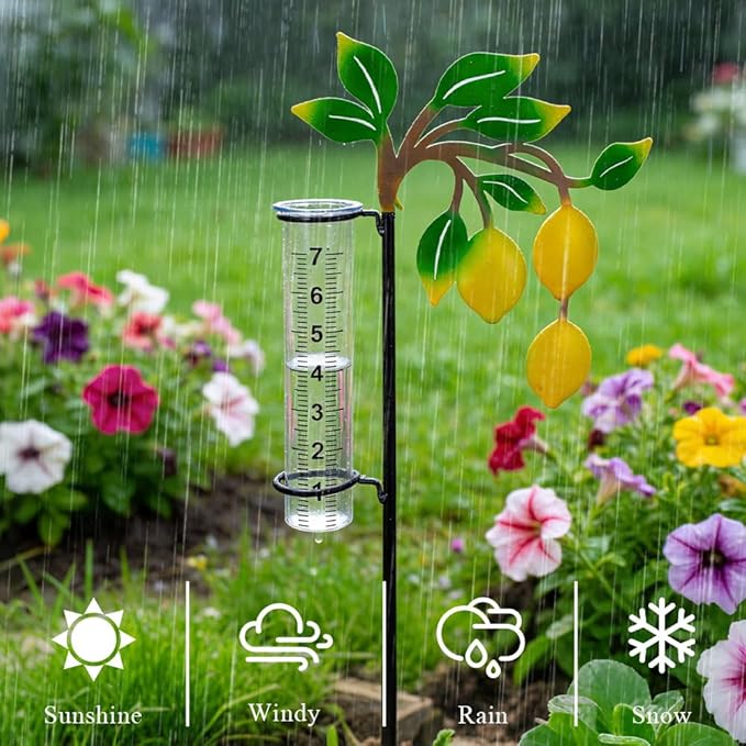 Rain Gauge with 7-Inch Tube, Unique Rain Gauge Outdoor, Decorative Rain Water Gauge for Garden, Yard, Lawn