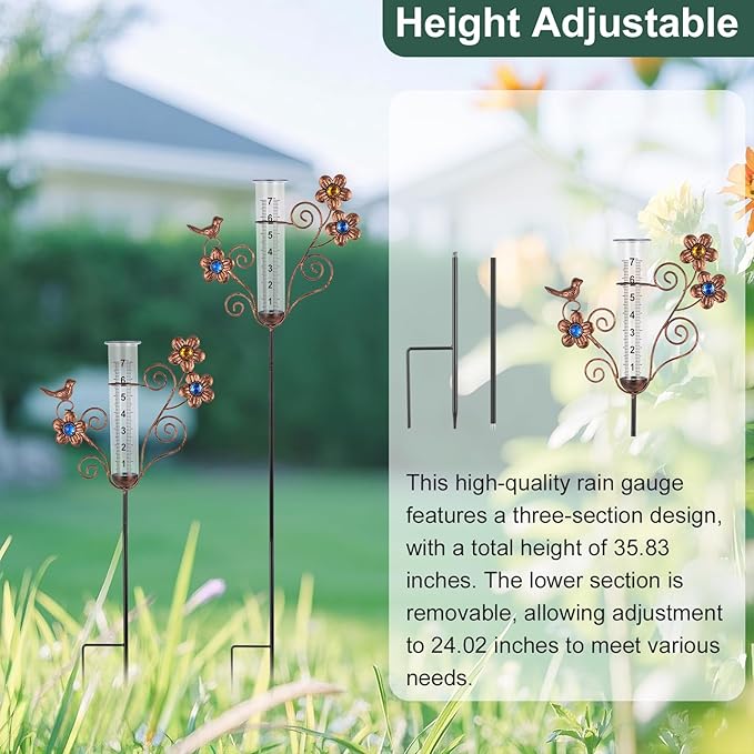 Rain Gauge Outdoor - Decorative Bird Rain Gauges for Yard Garden Decor, 7 Inch Metal Rain Gauges for Measuring Precipitation, Patio, Garden Yard Decor