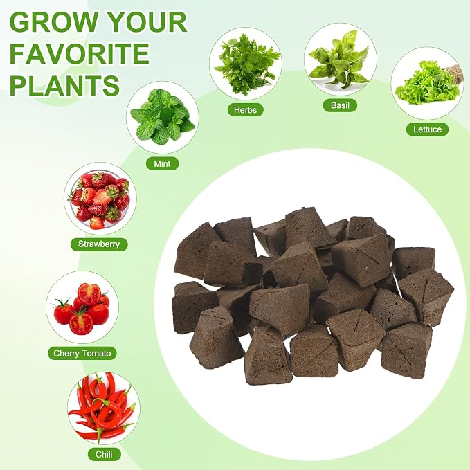 M METERXITY 20-Pack Grow Sponges, 1.7x0.8x1.8 Inch Replacement Root Growth Sponges Seed Pods for Plant Rooting/Seed Germination/Hydroponic Gardens System Supplies, Starter Plug for Seeds
