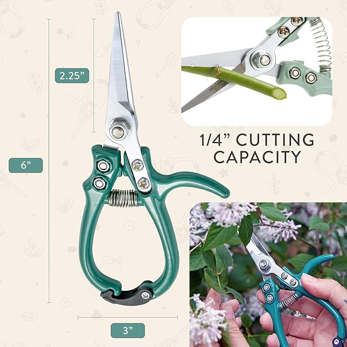 Modern Sprout Pruning Shears - Herb Snipping Scissors- Lightweight Gardening Tools W/Easy Lock - Flower Cutter Garden Shears - Gift for Father's Day - Carbon Steel Blade+Reusable Holster(Ocean,1-Pack)