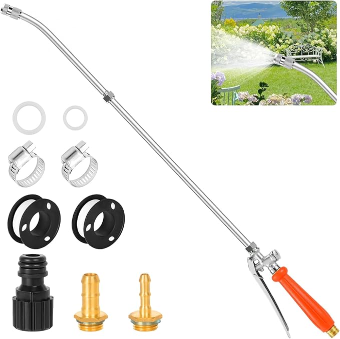 36" Sprayer Wand All Metal Replacement Sprayer Wand, Suitable for 1/2" Hose Quick Connector, 1/4" & 3/8" & 1/2" Brass Barb Spray Wand, Built-in Shut Valve Stainless Steel Spray Wand