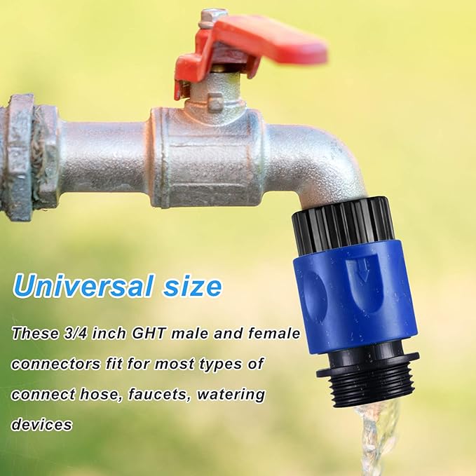 16 Pieces Garden Hose Quick Connector 3/4 Inch Plastic Water Hose Fittings Male and Female Connectors End Adapters with 10 Pieces Rubber Gaskets(Blue, Black)