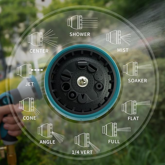 Besiter Hose Nozzle, Garden Hose Nozzle with 10 Spray Patterns, Thumb Control On Off Valve, Adjustable and Heavy Duty for Washing Car, Watering Plants, Washing Pets, and Home Use