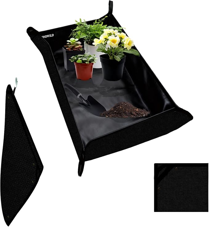 Plant Transplanting Mat - Thickened Waterproof Potting Mat, Succulent Gardening Mat, Portable Repotting Mat for Mess Control, Indoor Outdoor Usage, PVC-Black 43.5"x29.5"