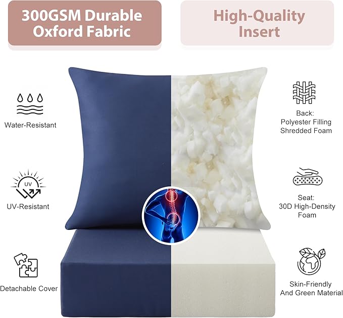 Outdoor Deep Seat Cushion Set, 24x24 Inch Water-Resistant & Fade-Resistant Outdoor Chair Cushions, Patio Furniture Cushions with Removable Cover for Patio Chair, Sofa,Navy Blue (Set of 1)
