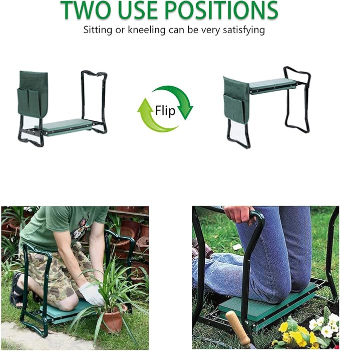 LABLT Garden Kneeler Seat Stool Bench Portable Folding Stool EVA Foam Pad with Tool Bag Pouch