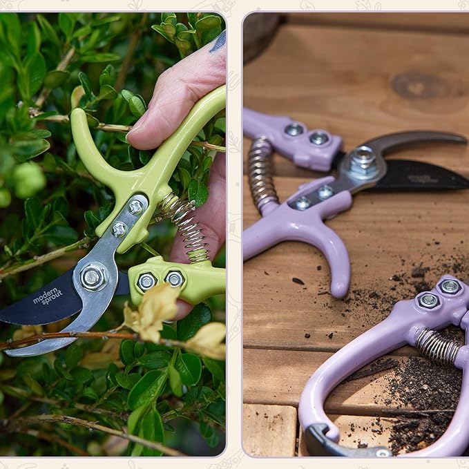 Modern Sprout Hand Pruners - Lightweight Pruning Shears W/Easy Lock- Gardening Scissors -Bypass Sharp Carbon Steel Blade- Rust Resistant- Garden Tools- Reusable Holster- Gift for Father's Day-Lavender
