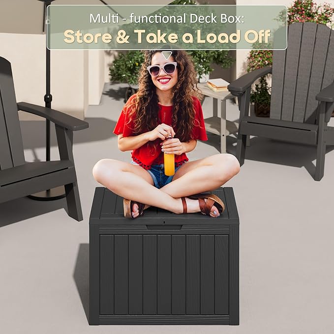 Outdoor Storage Box, 40 Gallon Resin Deck Boxes Outdoor Waterproof For Patio Furniture, Garden Tools, Pool Supplies, Lockable And UV Resistant (Striped Black)