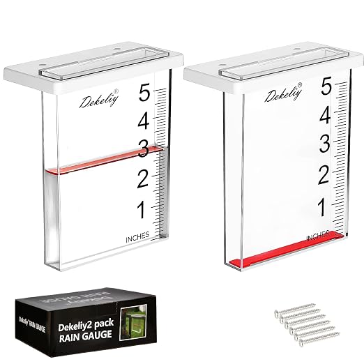 2Pack Waterfall Rain Gauge Outdoor with Clear Scale,Accurate 5-Inch Rain Gauges with Large Numerals &Easy-Read Red Float,Weather Resistant Outdoor Rain Gauge for Yard,Garden,Lawn,Deck,Fence