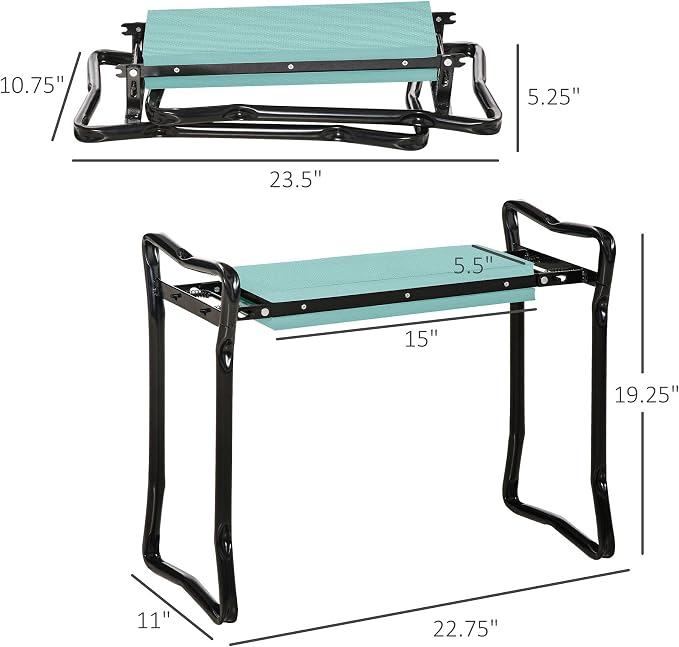 23.25x11x19.3in Durable Steel Garden Kneeler Seat Bench 330lb Weight Limit Fold-Flat EVA Foam Cushioned Dual-Function Pad