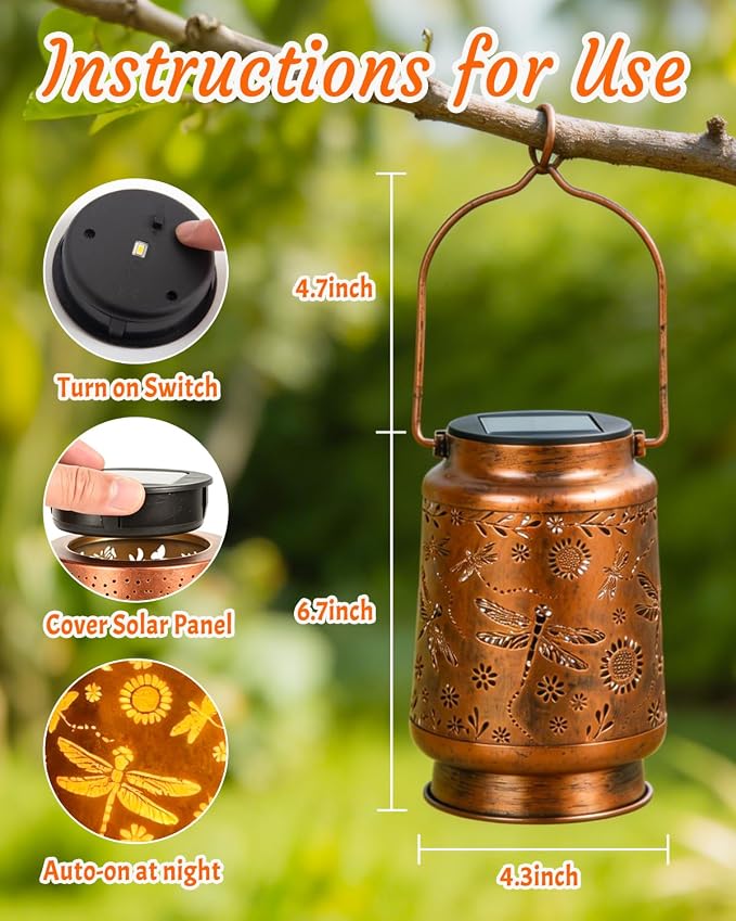 ANYTALK Birthday Gifts for Women Mom Grandma, Dragonfly Solar Lanterns Outdoor Waterproof, Hanging Solar Lights for Yard, Patio, Porch, Garden Decor