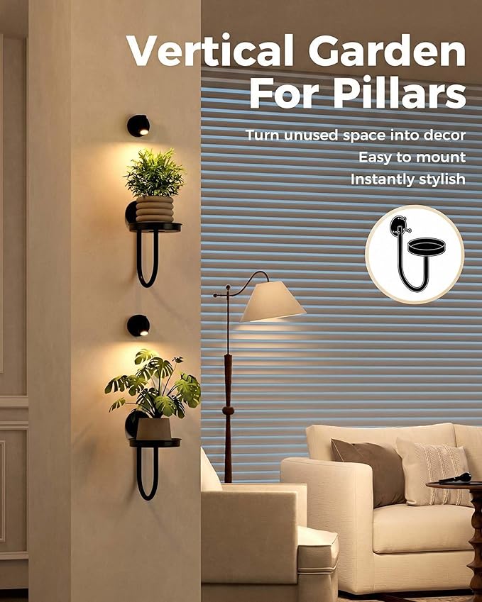 Leaf&lull Hanging Planters for Indoor Plants with Lights Wall Planter Holder Plant Stand Wall Hanging Decor 2 Pack Black