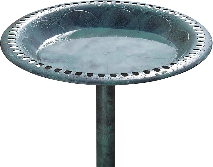 VINGLI Wild Bird Bath Green Patina Weather Resistant Resin Pedestal Birdbaths Antique Sculpture Finish Garden Decor for Outdoor Lightweight Courtyard 28 Inch…