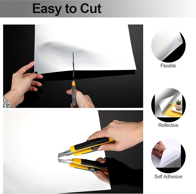 Zonon Flexible Mirror Sheets Self Adhesive Non Glass Mirror Tiles Stickers for Home Wall Decor(4 Pieces,12 x 12 Inches)