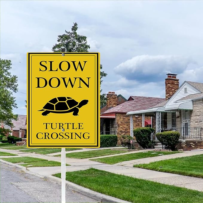 Turtle Crossing Sign With Stakes Slow Down Sign For Neighborhoods Reflective Rustproof Aluminium Yard Garden Stake Caution Sign Farm Lawn Walkway Decorations Animal Signs 8X12 IN