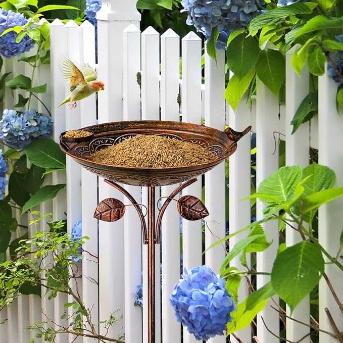 dreamysoul Metal Outdoor Bird Baths, 38 Inches Tall Vintage Freestanding Cast Iron Birdbaths, 5-Pronged Bird Bath for Outside Garden Yard Patio Decor