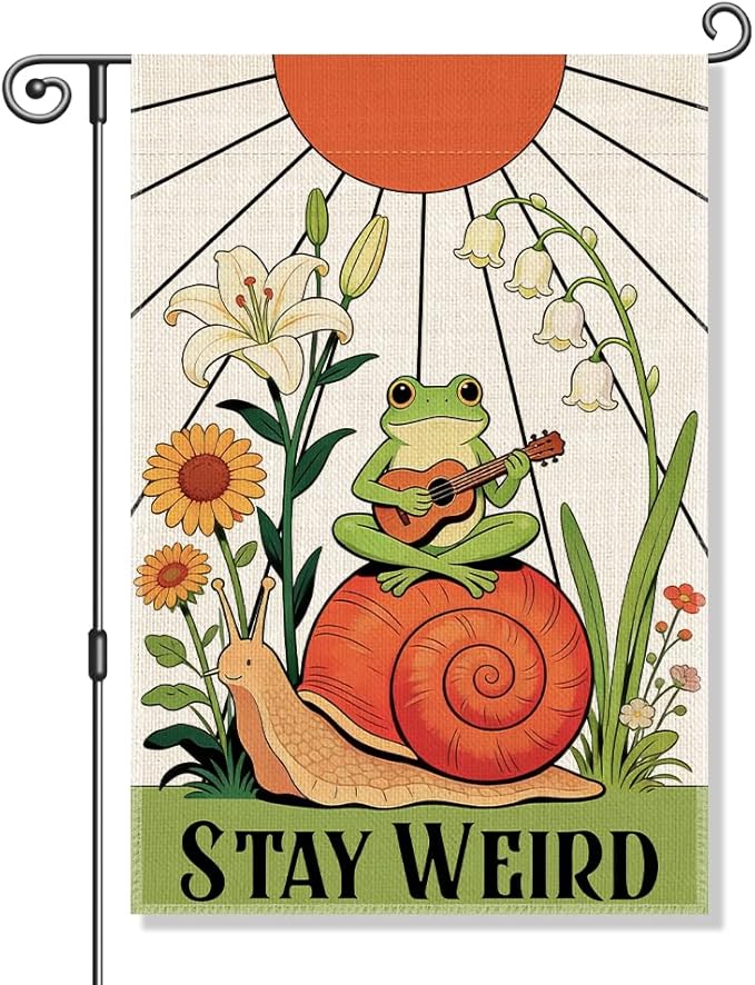 Perfectinsoy Stay Weird Funny Garden Flag, Human Rights LGBTQ Yard Banner, Equality Human Rights Outdoor Sign, Cute Frog Snail Flags, Welcome Yard Farmhouse Lawn Outdoor Decor, Housewarming Flag Gifts