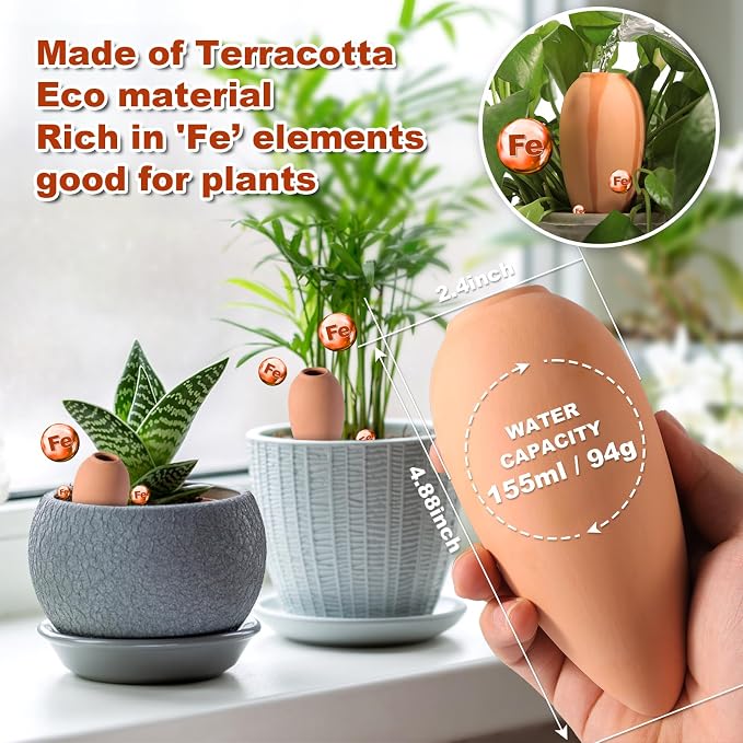 Olla Watering Pot Self Watering Planter Insert Terracotta Watering Spikes Premium Plant Watering Devices Irrigation Watering Spikes Automatic Plant Accessories 4 Packs (Small Cone)