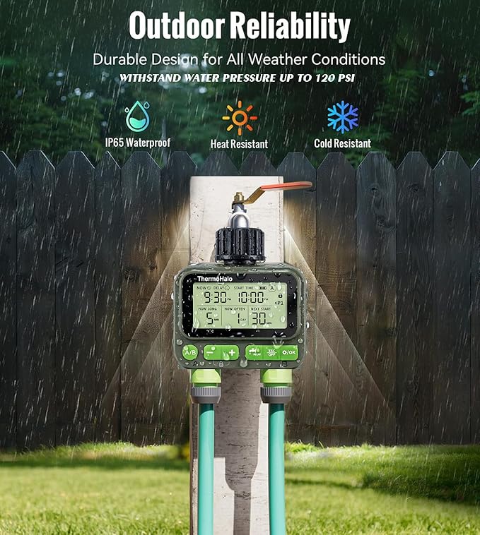 Smart Sprinkler Timer with Remote, 8-Zone Programmable Dual Outlet Watering timers, IP65 Waterproof Automatic/Manual Hose Timer with Child Lock for Lawn, Yard, Garden, and Pool (Twin)