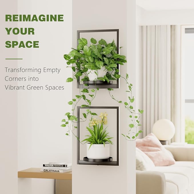 Hanging Planters for Indoor Plants - Aesthetic Photo Frame Style Wall Plant Holder - Metal Window Plant Shelves, Wall Plant Hanger for Lingving Room Home Gardening Wall Decor (2-Pack)