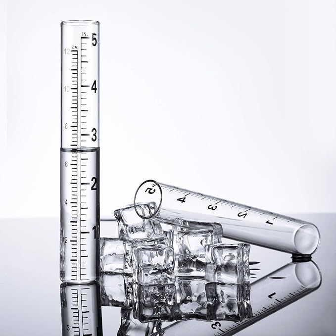 Frienda 4 Pieces 5 Inch Capacity Rain Gauge Glass Tube Replacement Rainfall Test Tube with Scale for Outdoor Home Yard Garden