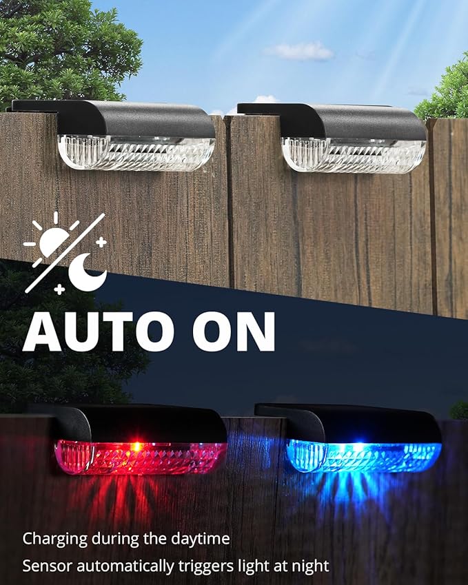 Herzila 12 Pack Solar Deck Lights Outdoor Color Changing Led Solar Fence Lights Step Waterproof for Stairs, Step, Fence, Yard, Patio, Balcony and Pool