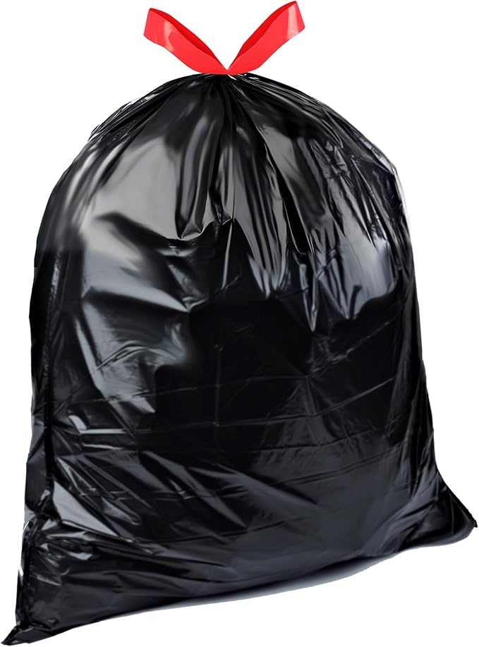 Amazon Basics 39 Gallon Lawn & Leaf Heavy Duty Drawstring Trash Bags, 20% Post Consumer Recycled, 40 Count, Black