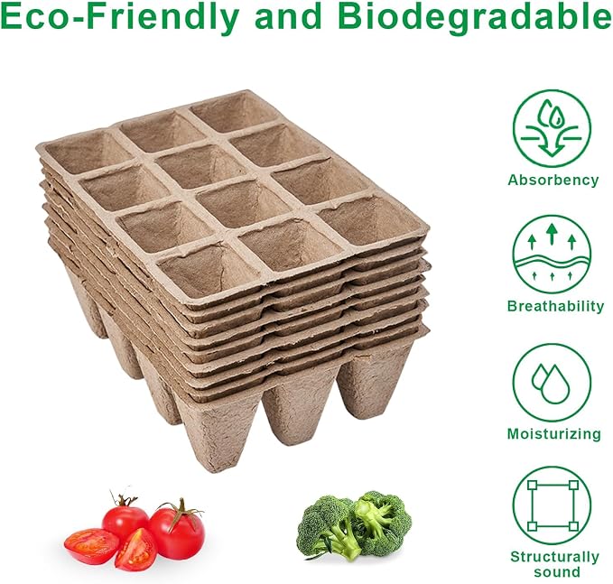 Seedling Starter Trays,Biodegradable Seed Starter Trays for Seedlings,Eco-Friendly Peat Pots(60 Cells - 5 Pack)