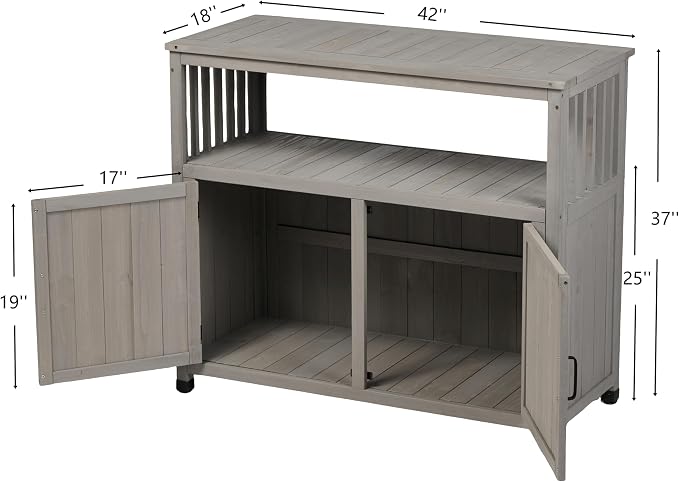 Wooden Outdoor Storage Cabinet, Outdoor Bar Table Cabinet with Storage, Outdoor Buffet Sideboard for Patio, Garden, Potting Bench, TV Stand, Bar Table, Balcony, Grey