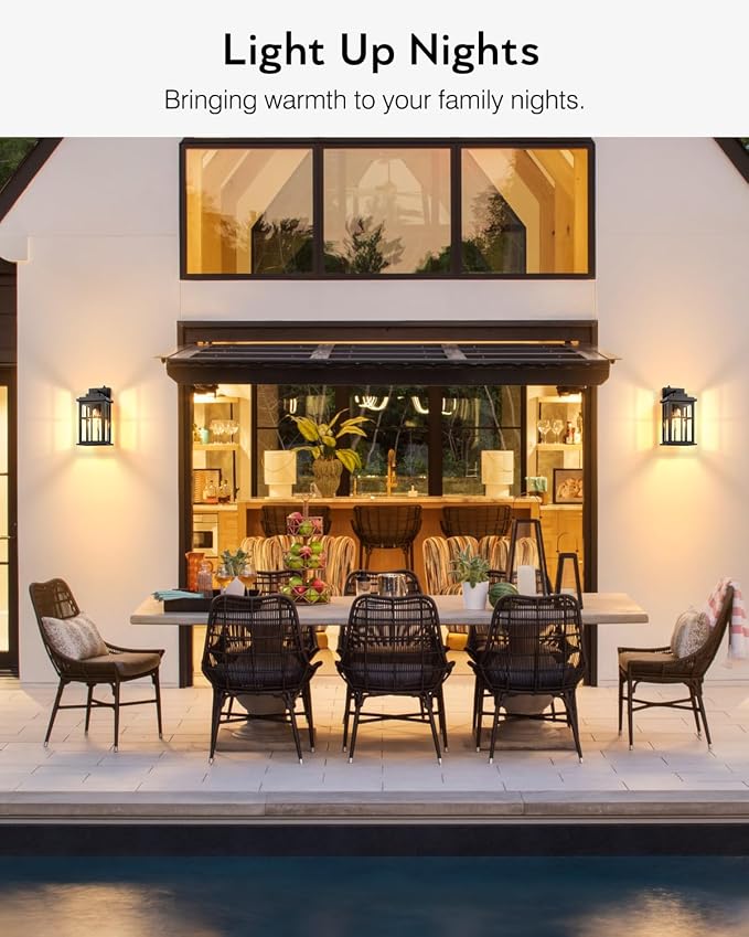 Outdoor Wall Lights Dusk to Dawn, Black Lights for House, Waterproof Exterior Lighting Fixtures, Outdoor Light Fixture with Tempered Glass for House, Porch, Garage, Doorway