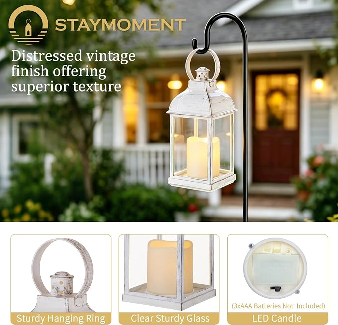 Wedding Decor White Lanterns: 6 Pcs LED Flameless Decorative Indoor Outdoor Farmhouse Candle Holder Bulk for Tables Centerpieces