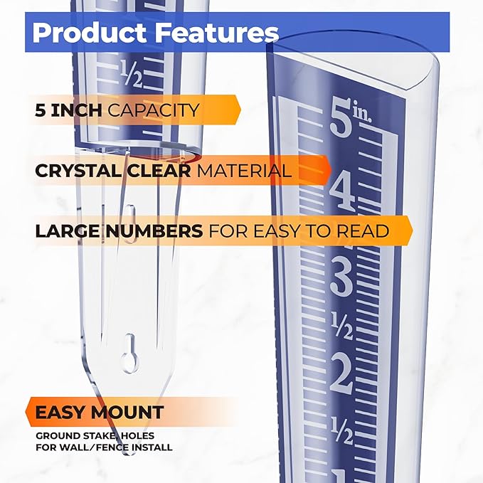 ANTOBLE Rain Gauge, 5 Inch Capacity Easy to Read Magnifying Rain Gauge for Outdoor Yard Fence Rainfall Monitoring (4Pcs)