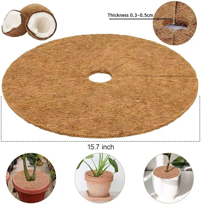 4 Pack 15.7 Inch Coconut Fiber Mulch Ring - Natural Coco Coir Tree Ring Protector Mats, Weed Barrier Plant Discs for Moisture Retention, Indoor Outdoor Trees and Landscaping
